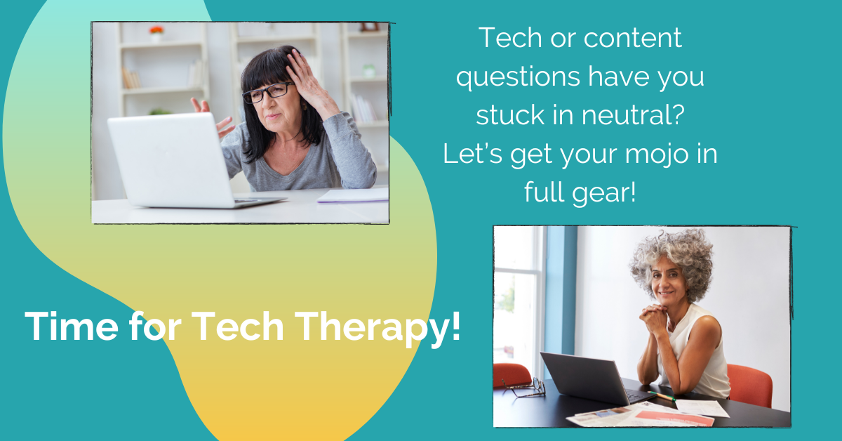 Woman business owner frustrated with computer and woman happy to be working at computer Tech Therapy Hangout Helps 